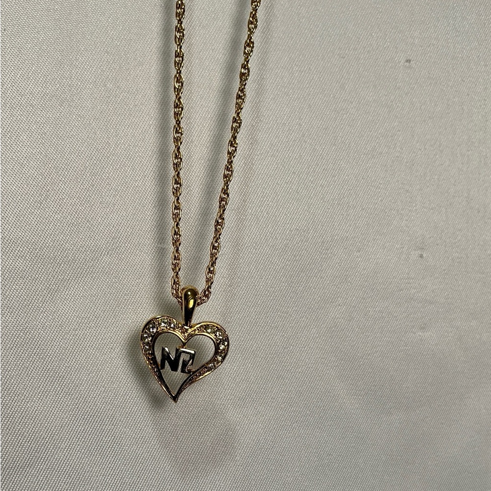 Vintage Nina Ricci Rhinestone Gold Silver  Heart Pendant Necklace - Picture 3 of 9